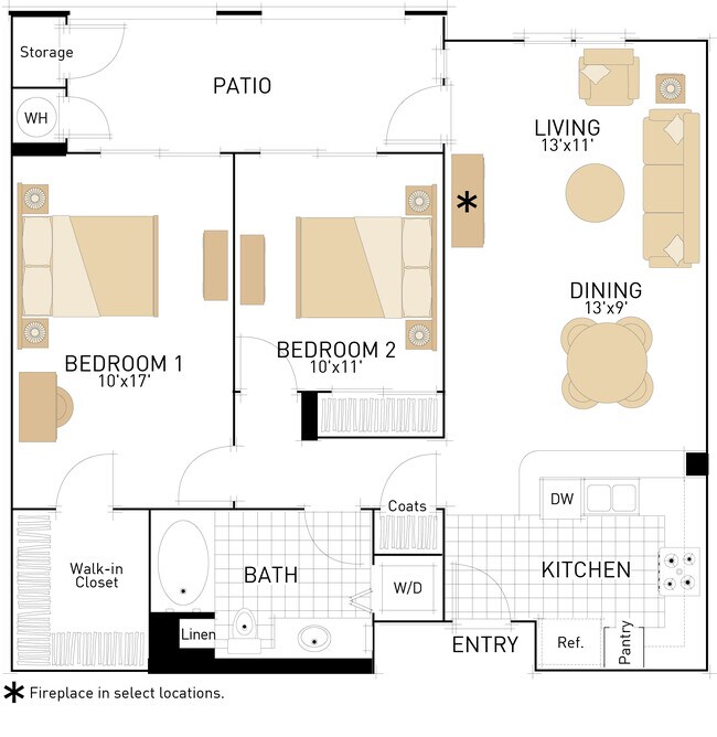 The Cypress- Two Bedroom, One Bath 1320 floor plan
